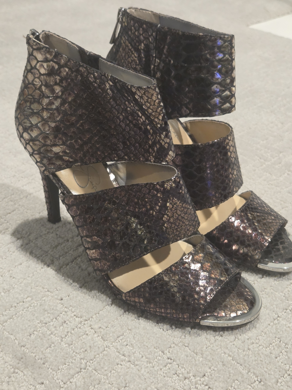 Jessica Simpson Metallic Snake-Print Strappy Sandals - Bronze Black - Picture 2 of 3